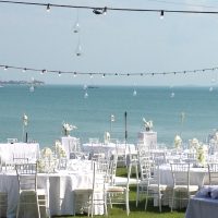 wedding tables by beach